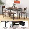 4Pcs Kitchen Dining Set Metal Frame Industrial Table Chairs Bench Set Brown