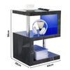 High Gloss Side Coffee Table 2 Tier Bedside End Table With LED Light Living Room