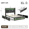 Upholstered Bed Frame Double Bed LED Lights with Storage Drawers, Headboard Grey