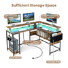 L-Shaped Gaming Desk Home Office Computer Desk w/ Monitor Stand Brown