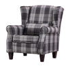 Linen Tartan Chair Armchair Accent Sofa Wing Back Padded Seat Wood Legs w Pillow