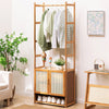 Heavy Duty Vertical Bamboo Garment Coat Rack Stand Shoe Shelf Entryway Corner