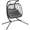 Double Seater Rattan Swing Chair Hanging Patio Seat Thick Cushion Metal Frame