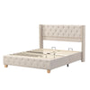Upholstered Bed Frame 5ft King Size Bed with Button Tufted Headboard & Wing Side