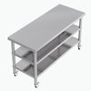 Stainless Steel Kitchen Work Bench Catering Table Worktable W/Undershelf, Wheels
