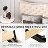 King Size Bed Frame Wooden Slat Bed Platform Upholstered Button Tufted Headboard