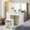 White Dressing VanityTable Wood Makeup Desk with LED Mirror 7 Drawers Stool