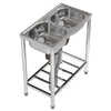Stainless Steel Double Bowl Kitchen Sink Commercial Catering Wash Sink w/Shelf
