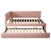 3ft Single Velvet Daybed with Trundle Bed, Upholstered Sofa Bed 90x190cm Pink