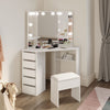 Corner Mirror Dressing Table with LED Lights White Makeup Desk 5 Drawers & Stool
