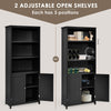 Modern Freestanding Bookcase Wooden Storage Cabinet w/ Open Shelves and 2 Doors