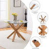 Round Dining Table Wooden Legs 100cm Tempered Glass Kitchen Living Room