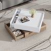 Coffee Table 360° Rotating Modern Square Table With 2 Drawers Storage White+Oak