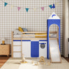 Children Kids Castle Single Bed Cabin Loft Pine Wood With Ladder Slide Tent