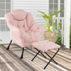 Upholstered Sherpa Reading Chair Accent Sofa Chair Set w/Footrest-Pink