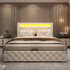 Ottoman Storage Bed Gas Lift 4ft6 Double Wooden Bed Frame With LED Light White