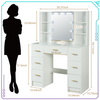 7 Drawers Large Vanity Makeup Desk with 10 LED Bulbs Mirror and Shelves White