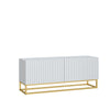 TV Unit 100cm Fluted Doors White Matt Gold Metal Base Modern Cabinet Stand