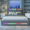 4ft6 Double Bed Frame with 4 Storage Drawers, Upholstered Headboard, LED Lights