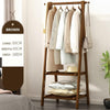 Bamboo Folding Clothes Rail 2 Tiers Hooks Bags Coat Stand Hanger Hallway Bedroom