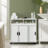 Bathroom Cabinet Floor Storage w/ 2 Sliding Doors Cupboard White 4 Wheels