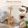 Wooden Cat Tree 129cm Tall Cat Tower 4-Layer Cat Activity Center Solid Wood Post