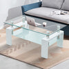 White Glass Coffee Table MDF Shelf Storage Living Room Rectangular Modern