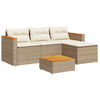 Garden Sofa Set 5 Piece with Cushions Couch Beige Poly Rattan Acacia