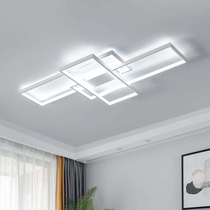 64W Modern LED Ceiling Light 6500K 4-Sqaure Ceiling Lamp White Living Room 90CM