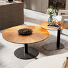 Set of 2 Nesting Coffee Table Round Glass Splicing Wood Grain Tabletop End Table