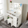 White Modern Dressing Table with LED Lights Mirror Vanity Make up Desk Stool Set