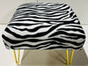 Handmade Zebra Print Footstool - Animal Print Fabric Footrest with Wooden Feet