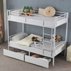 Twin Over Twin Bunk Bed with 2 Storage Drawers & Guard Rail - Heavy Duty Metal