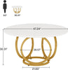 Round Dining Table for 4, 47-Inch White Kitchen Table with Golden Metal Base