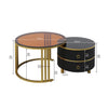 Nest of Tables Set of 2 Hard Glass Coffee Stacking Side End Table 2 Drawer Black