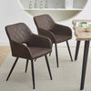 2 Pcs Dining Chairs Faux Leather Diamond Cushion Seat With Hole Brown Grey