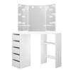 Corner Mirror Dressing Table with LED Lights White Makeup Desk 5 Drawers & Stool