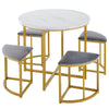 Dining Table and Chairs Set of 4 Space-Saving Kitchen Table Stools w/ Metal Legs