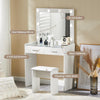 Vanity Desk with Mirror Lights，Glass Top Dressing Table with 2 Drawers and Qgxjh