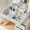 Mirrored Dressing Table with LED Light 5 Draweer Desk Table And Stool Glass TOP