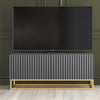 TV Unit I 100cm Cabinet I White Fluted Doors I Gold Metal Base I Modern