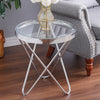 Round Corner Side Table Silver End Table with Glass Top Metal Frame Living Room