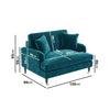 Teal Blue Velvet Loveseat Foam Filled with Dark Wood and Gold Legs Saddle Arms