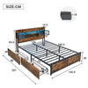 4ft6 Double Bed Frame Metal Slatted Bed Platform with Headboard & Storage Drawer