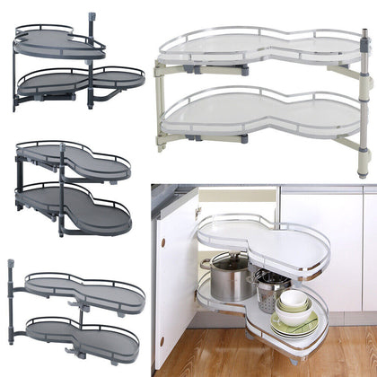 2 Tiers Corner Pull-Out Shelving Unit Kitchen Storage Cabinet Widths 900-1000mm