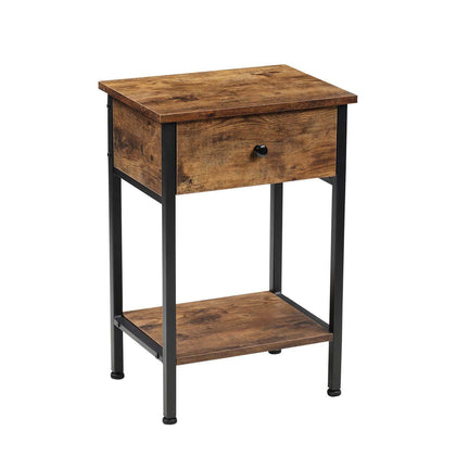 2 Tier Wooden Side Table Bedside Cabinet Sofa End Coffee Table w/Storage Drawer