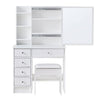 Modern Dressing Table Makeup Desk Sliding Mirror Shelf Stool 5 Drawers White