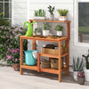Garden Potting Bench Table with Storage & Teak Oil Finish-Natural