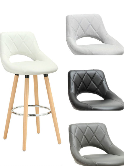 1/2x Breakfast Bar Stool Faux Leather Kitchen Cafe Chair with Backrest Footrest