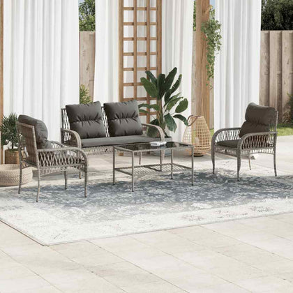 4 Piece Garden Sofa Set with Cushions Grey Poly Rattan K0L7
